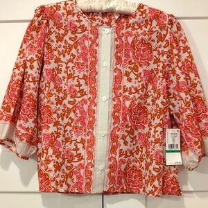 Karen Karen Super Bloom Puff Sleeve Top Coral L nwt
